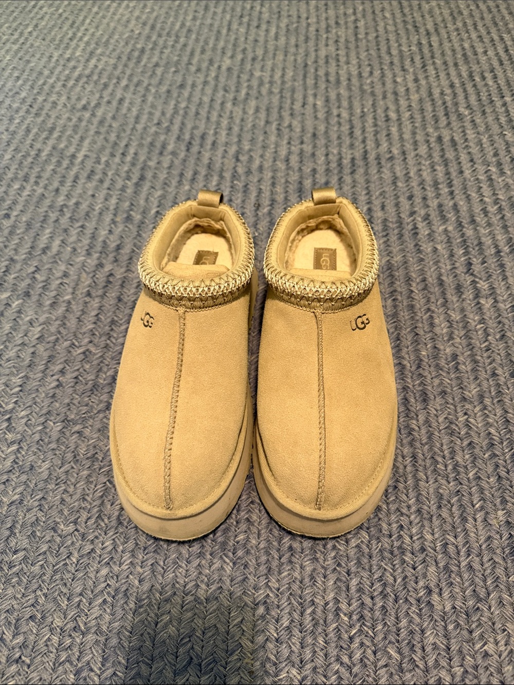 UGG Women's Platform “Mustard Seed” tan Suede Slip-On Slippers